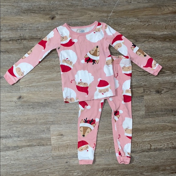 Carter's Other - Carter’s Festive Pink and White Pajama Set with Santa & Reindeer Print